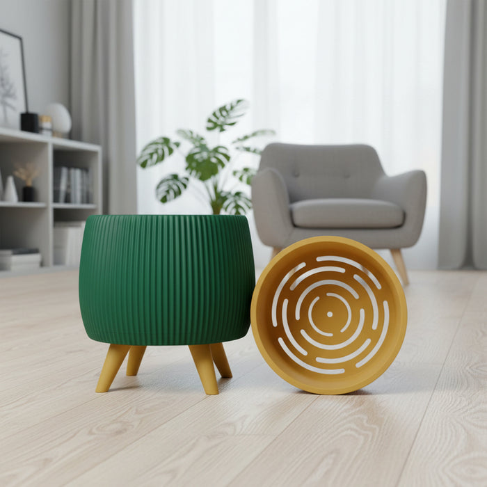 Planter pot "Arco "with Removable Liner & Four Legs – 3D Printed Plant Pot / Cachepot, 3" 5" 7", Elevated Drainage