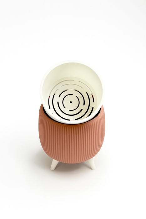 Arco Ribbed Planter with Removable Liner & Four Legs – 3D Printed Plant Pot / Cachepot, 3" 5" 7", Elevated Drainage
