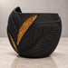 Aurelia black planter from the opposite front angle with raised leaf veins and gold inlay