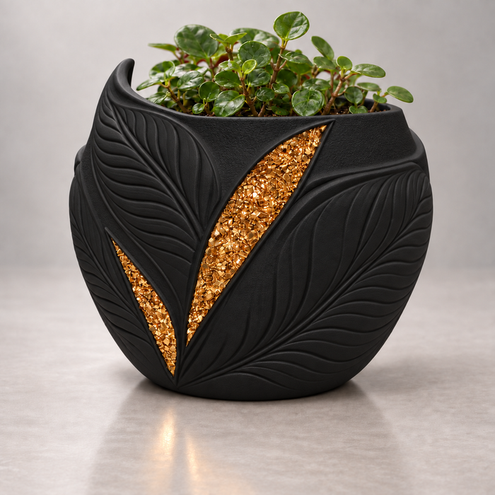 Aurelia Planter Pot — Leaf Design & Gold Accents