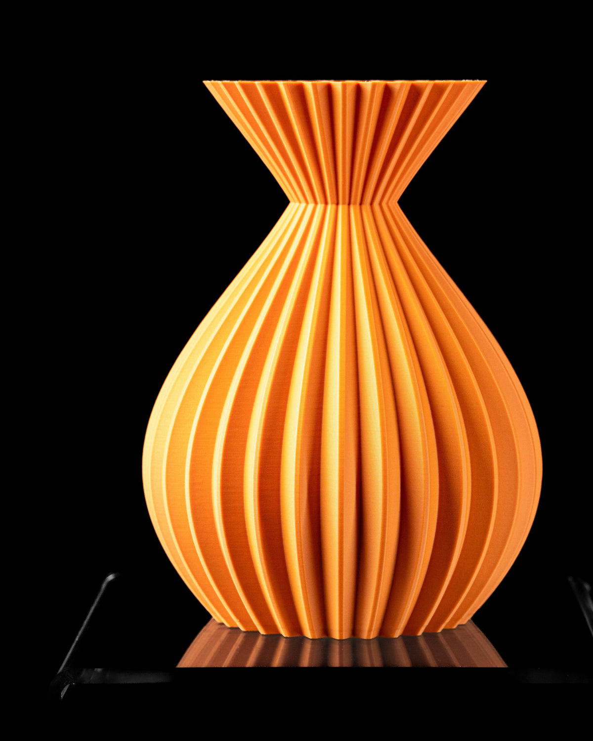 Auri bulbous ribbed vase with flared neck, front product view