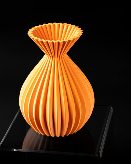 Auri ribbed bulb vase with trumpet neck, angled product view