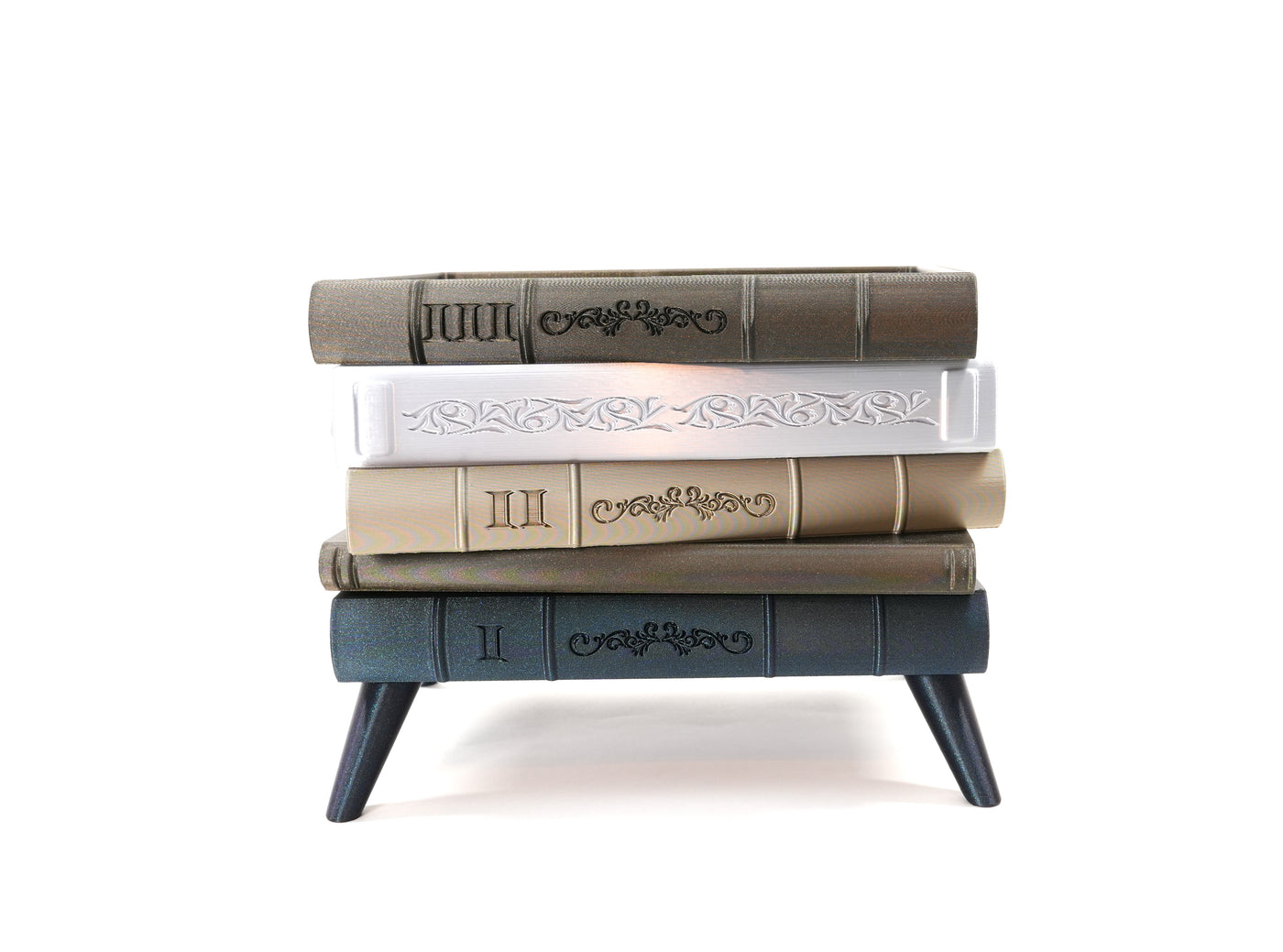 Orven 5 raised book planter with stacked-book design and angled legs