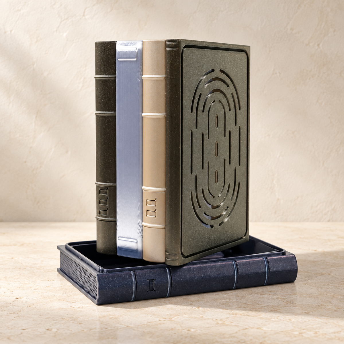 Orven 2 3D printed book planter highlighting stacked book spines and Roman numeral details