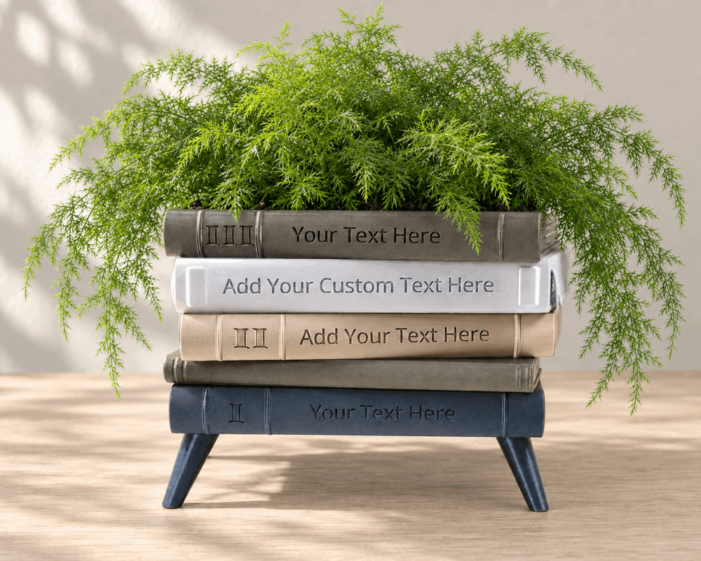 Personalized Book Planter with Legs “Orven 6” | Custom Text — product image 1