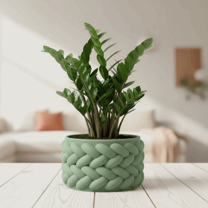 "Braido" Planter – 3D Printed Woven Pot with Saucer, Textured Modern Design for Indoor Plants