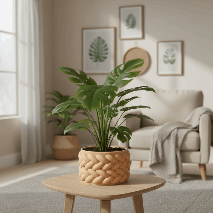 "Braido" Planter – 3D Printed Woven Pot with Saucer, Textured Modern Design for Indoor Plants