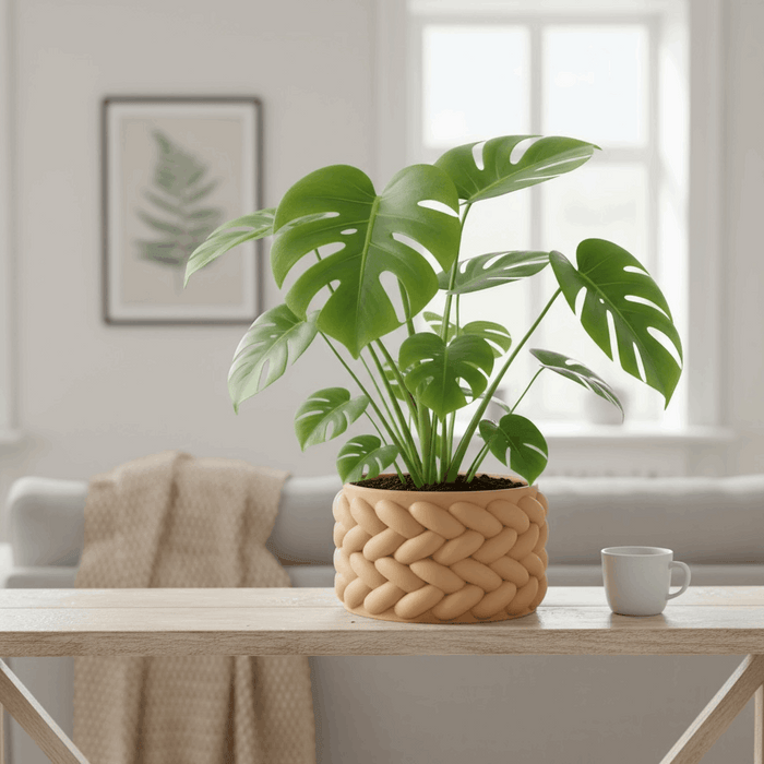 "Braido" Planter – 3D Printed Woven Pot with Saucer, Textured Modern Design for Indoor Plants