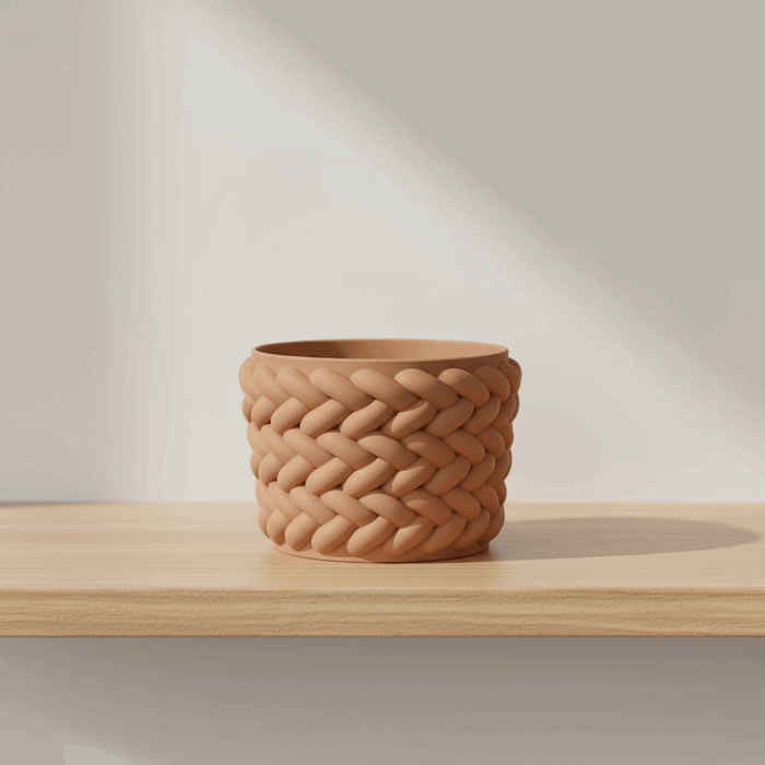 "Braido" Weave Planter – 3D Printed Braided Flower Pot with Drainage + Saucer | Modern Terracotta Planter for Succulents or Houseplants