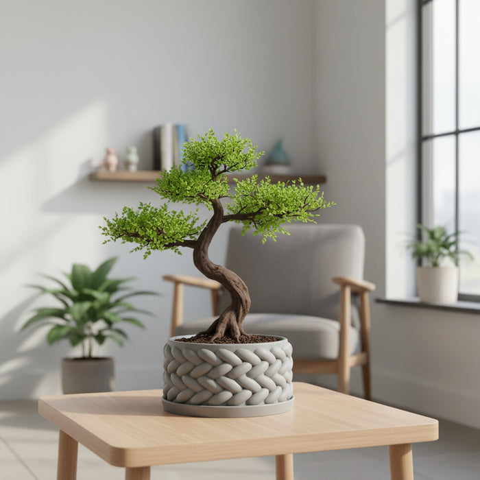 Modern Bonsai Planter “Braido” with Braided Texture
