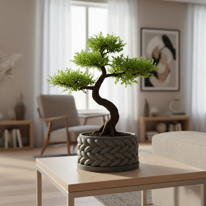 Modern Bonsai Planter “Braido” with Braided Texture