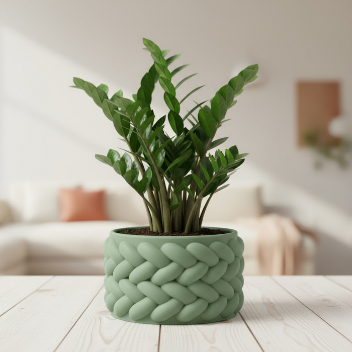 Braido Planter – 3D Printed Woven Pot with Saucer, Textured Modern Design for Indoor Plants