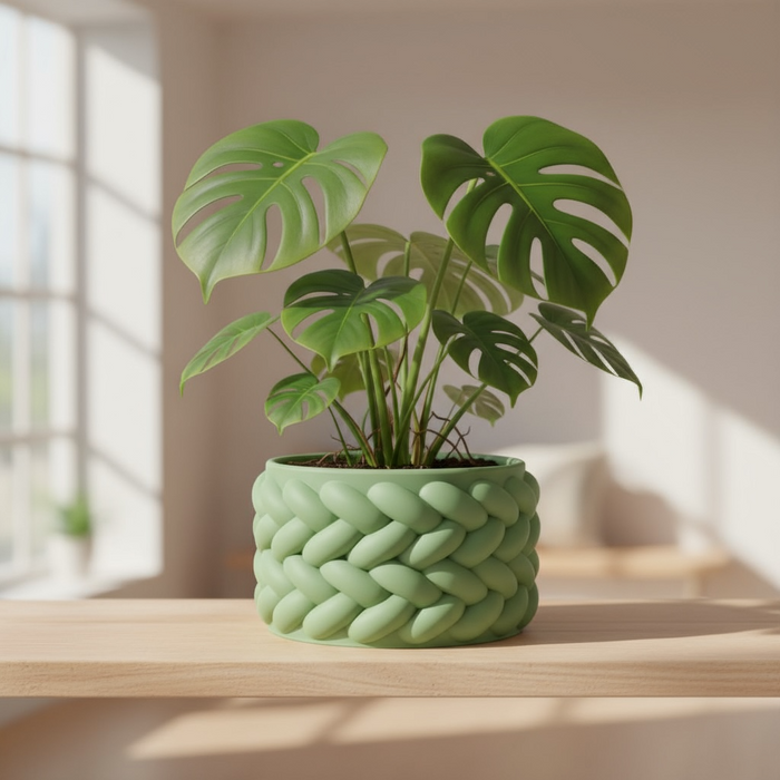 Braido Planter – 3D Printed Woven Pot with Saucer, Textured Modern Design for Indoor Plants
