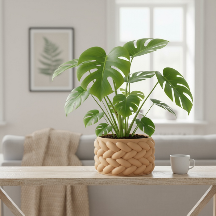 Braido Planter – 3D Printed Woven Pot with Saucer, Textured Modern Design for Indoor Plants