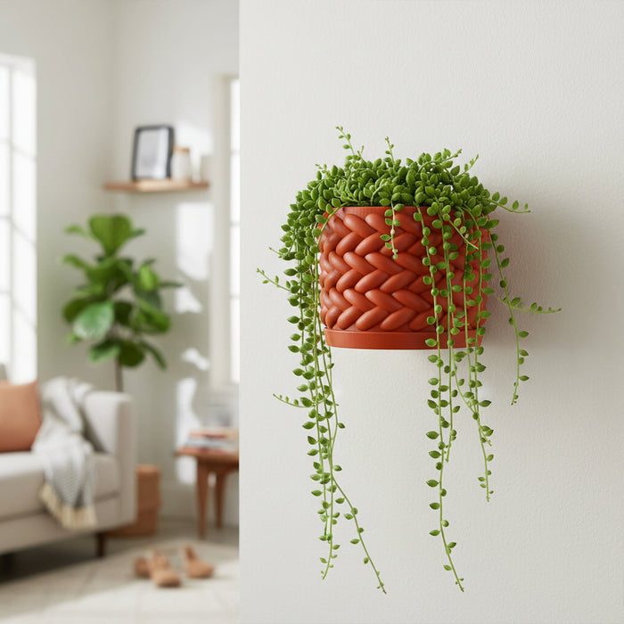 Wall Planter "Braido"– 3D Printed Braided Wall-Mounted Planter