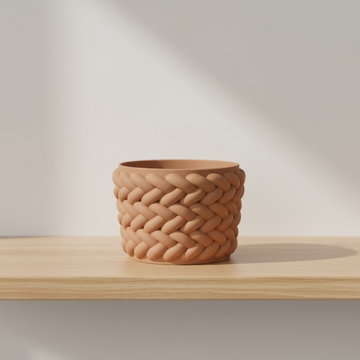 Braido Weave Planter – 3D Printed Braided Flower Pot with Drainage + Saucer | Modern Terracotta Planter for Succulents or Houseplants