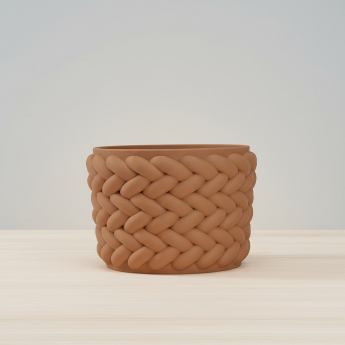 Braido Weave Planter – 3D Printed Braided Flower Pot with Drainage + Saucer | Modern Terracotta Planter for Succulents or Houseplants