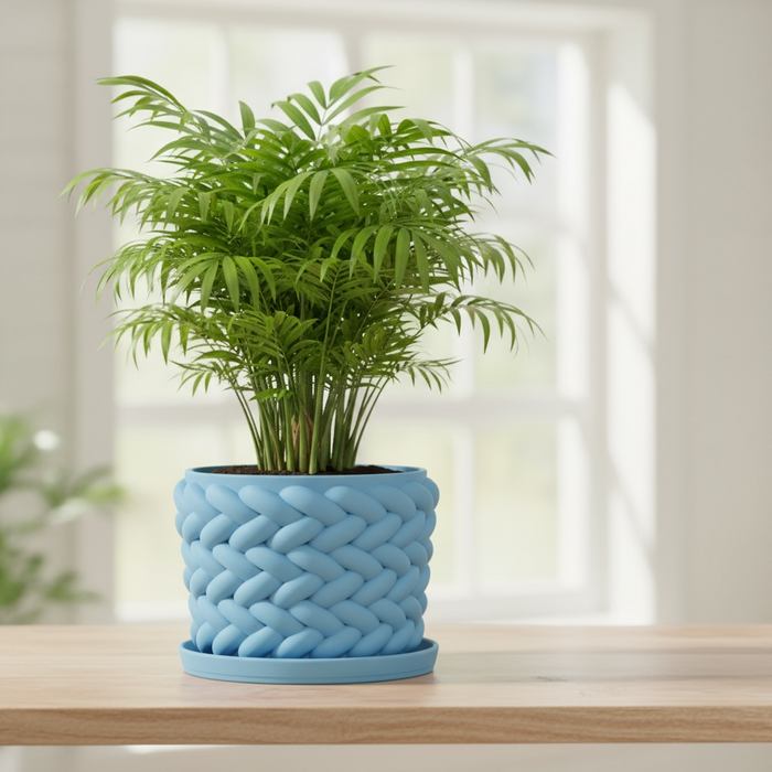 Braido Weave Planter – 3D Printed Braided Flower Pot with Drainage + Saucer | Modern Terracotta Planter for Succulents or Houseplants