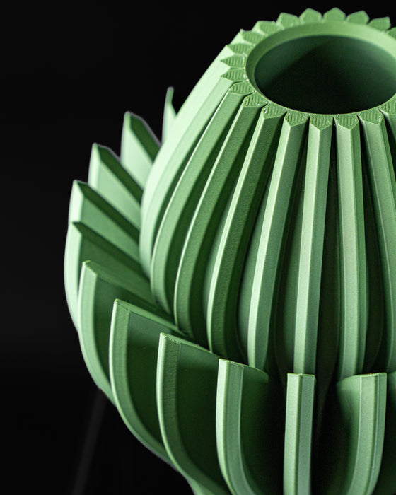 Detail view of Calyra flower vase and sculptural petal structure