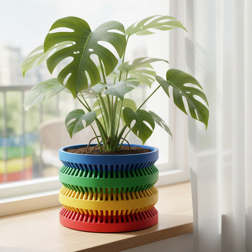 Ribbed Planter “Civen” | Multicolor Architectural Plant Pot | Layered 3D Printed Planter | Geometric Indoor Decor