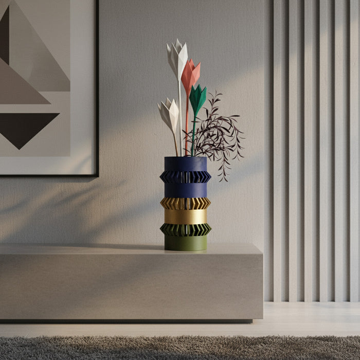 Custom 3D Printed Vase “Curn” – Choose Multicolor or Single Color, Modern Geometric Decor