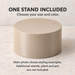 One beige plant stand with a notice: one stand included; the main photo shows size, color and styling examples; plants and pots are not included.