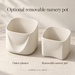 Drape outer planter beside its optional removable matching nursery insert.