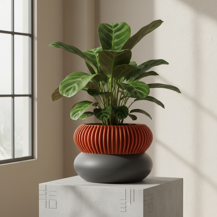 3D Printed “Elomi” Planter – Sculptural Pot with Ribbed Upper Design, Single or Two-Color Option