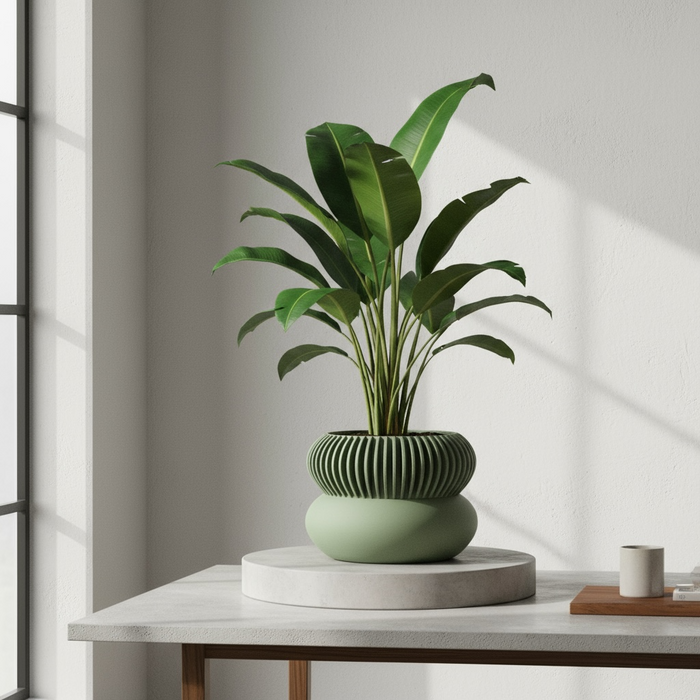 3D Printed “Elomi” Planter – Sculptural Pot with Ribbed Upper Design, Single or Two-Color Option