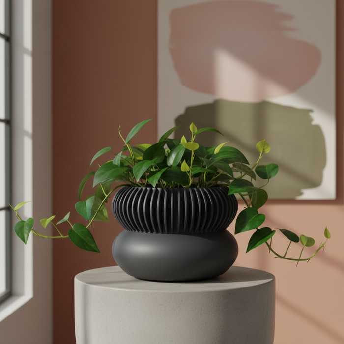 3D Printed “Elomi” Planter – Sculptural Pot with Ribbed Upper Design, Single or Two-Color Option