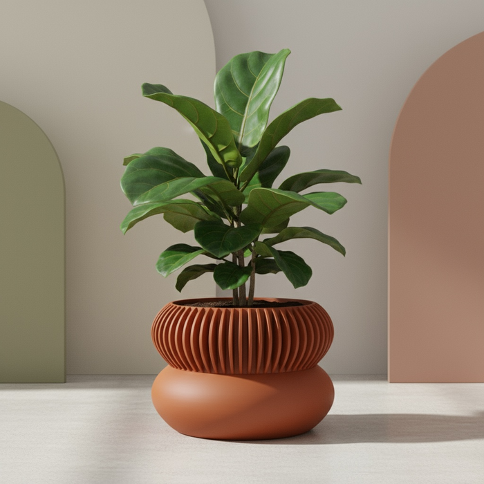 3D Printed “Elomi” Planter – Sculptural Pot with Ribbed Upper Design, Single or Two-Color Option