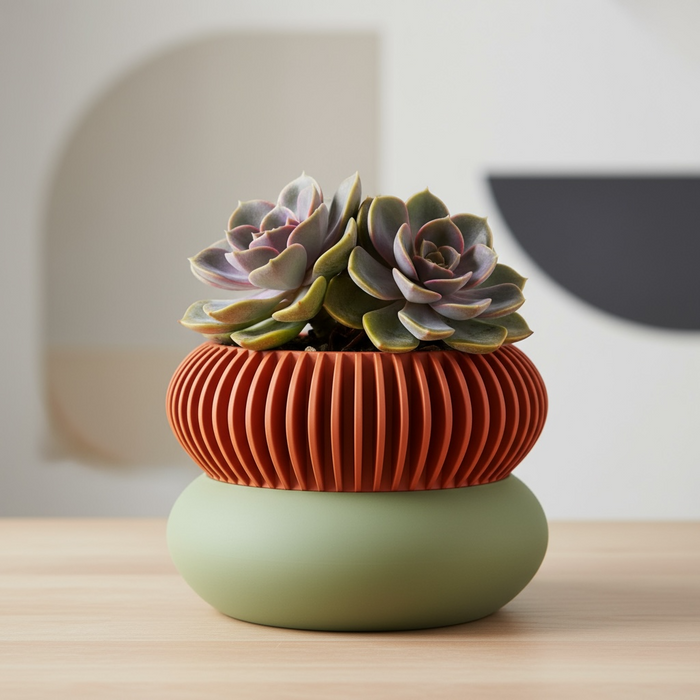3D Printed “Elomi” Planter – Sculptural Pot with Ribbed Upper Design, Single or Two-Color Option