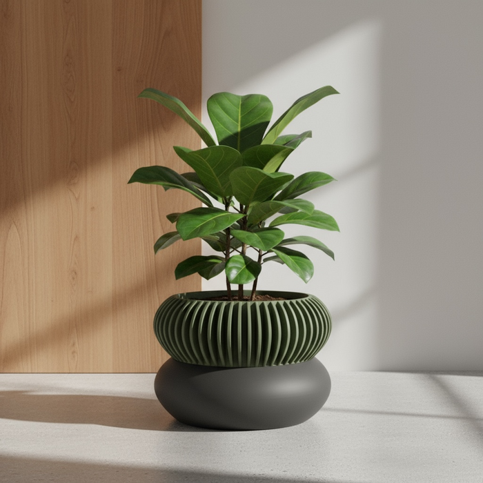 3D Printed “Elomi” Planter – Sculptural Pot with Ribbed Upper Design, Single or Two-Color Option