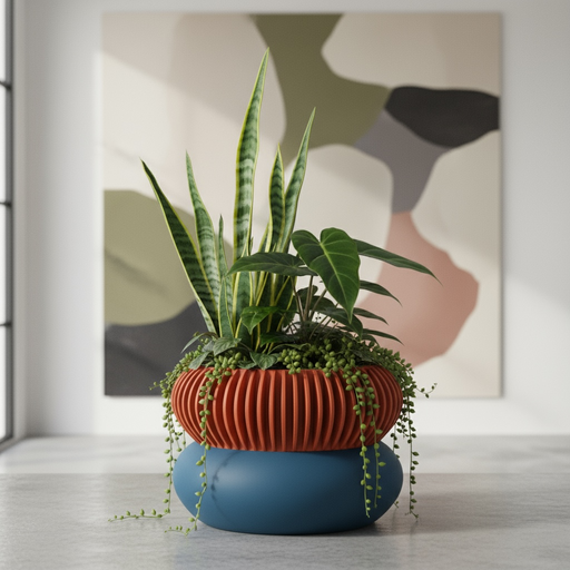 3D Printed “Elomi” Planter – Sculptural Pot with Ribbed Upper Design, Single or Two-Color Option
