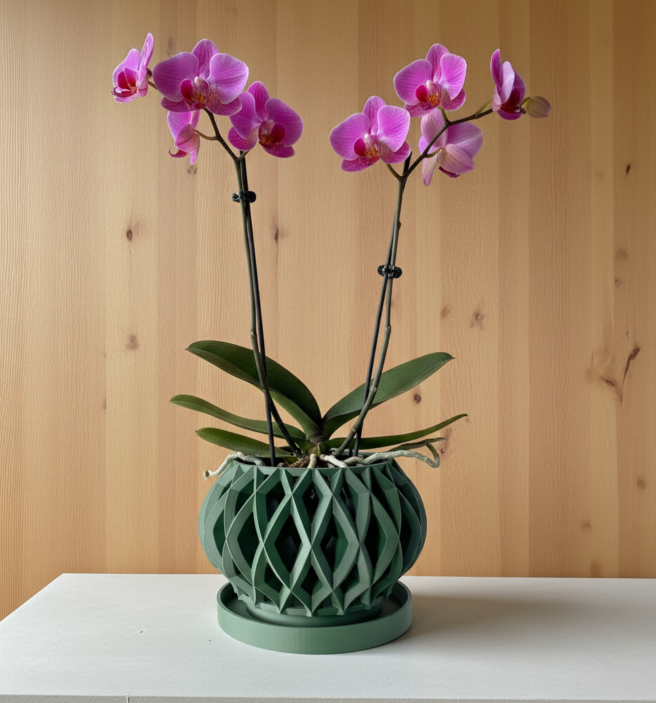 Elson diamond lattice ventilated orchid pot, front view