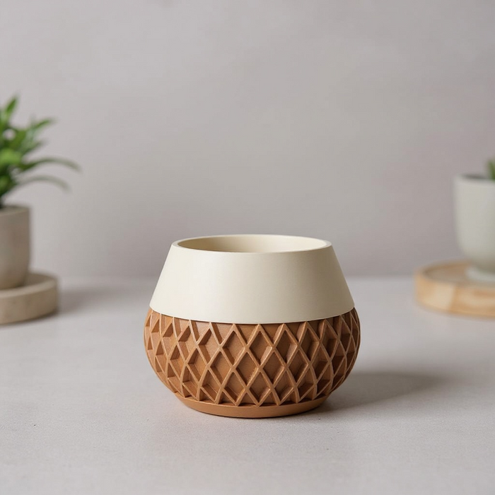 3D printed geometric planter, modern textured pot, designer plant pot – “Elson”