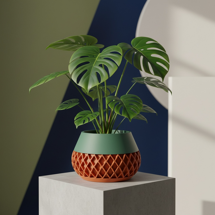 3D printed geometric planter, modern textured pot, designer plant pot – “Elson”
