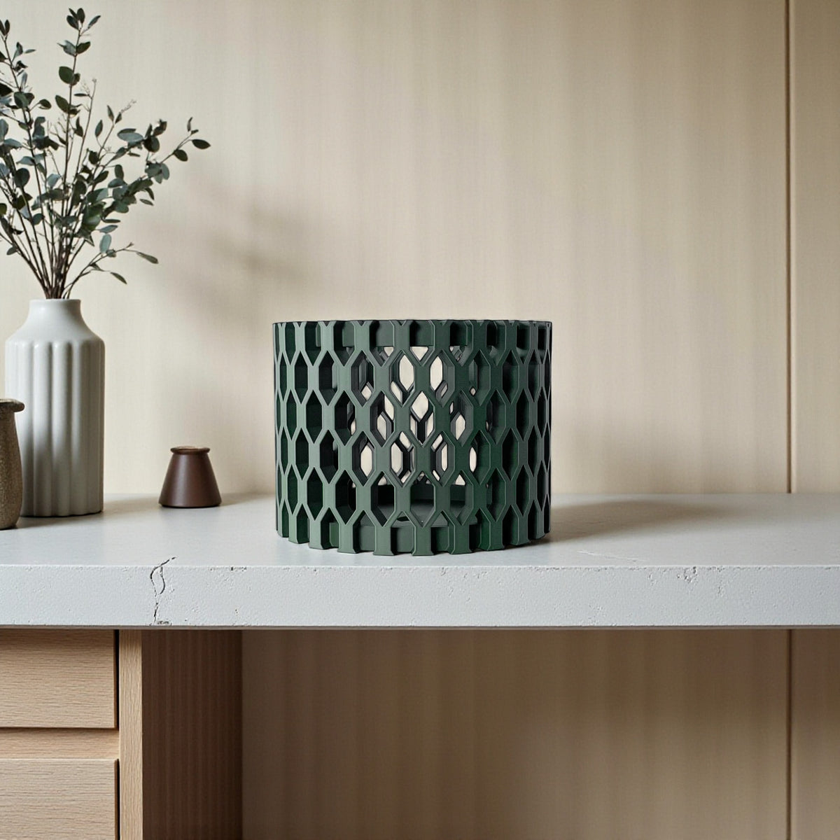 Erna geometric openwork ventilated orchid pot, bottom tray view