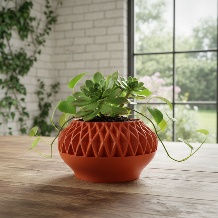 3D printed geometric planter, modern decorative pot, textured plant pot for succulents – “Ersos”