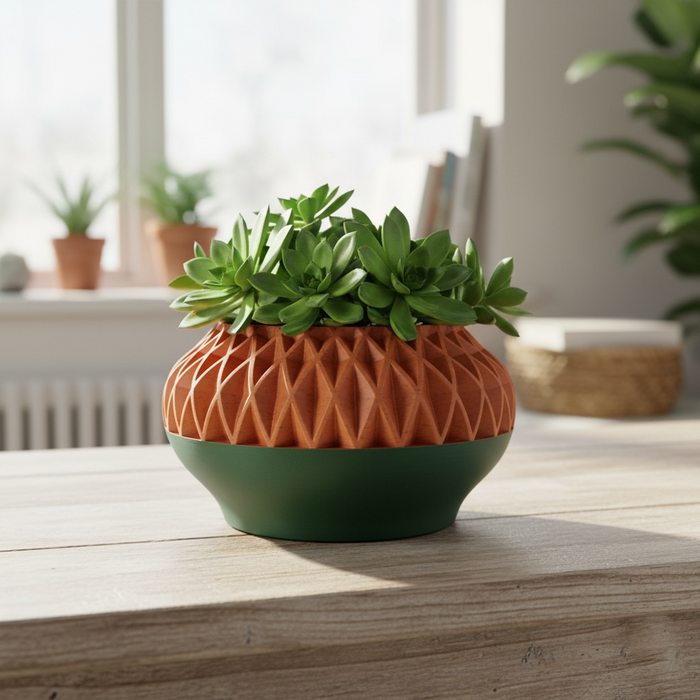 3D printed geometric planter, modern decorative pot, textured plant pot for succulents – “Ersos”