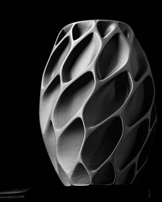 Exo organic textured sculptural vase, front view