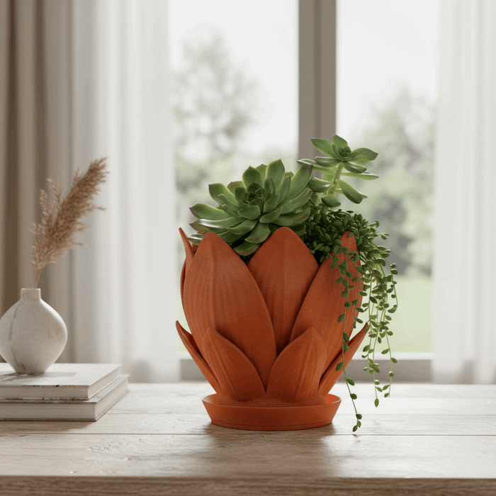 3D Printed Petal Planter | Floral Design Succulent Pot | Nature Inspired Planter — "Florenn"· by Viviero3D
