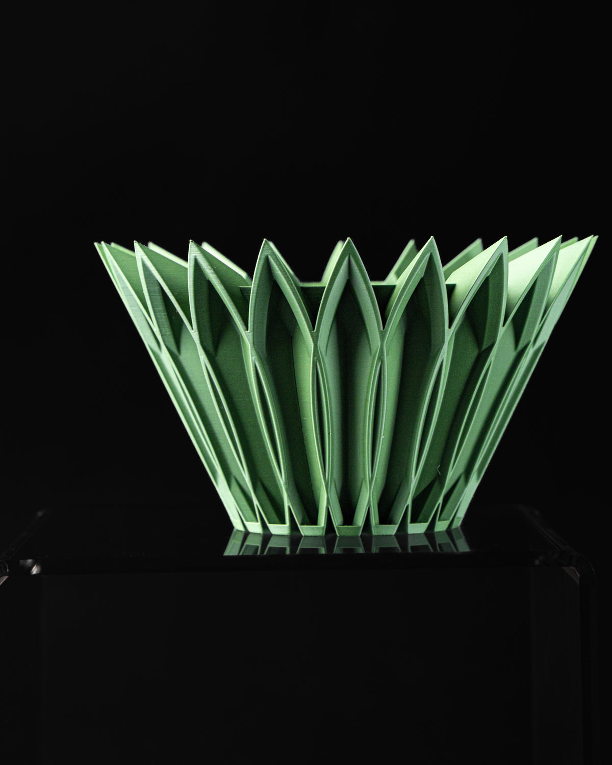 Front view of Florix sculptural indoor planter with pointed petal fins