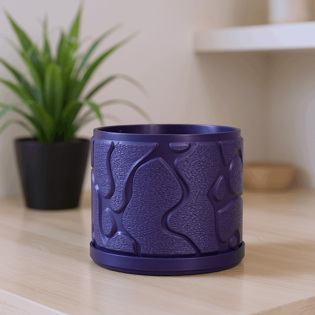 Flow continuous wave-like ridges with a smooth planting opening indoor planter, top opening view