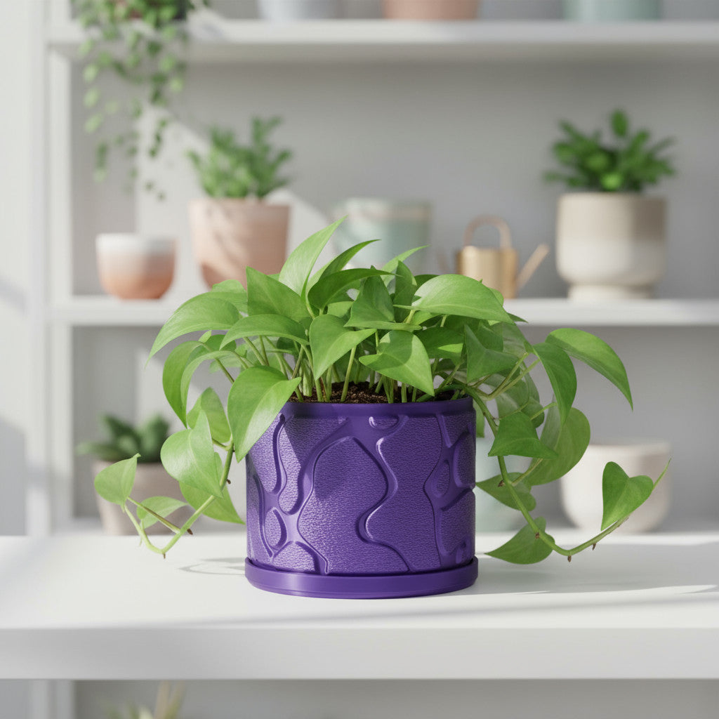 Flow continuous wave-like ridges with a smooth planting opening indoor planter, front view