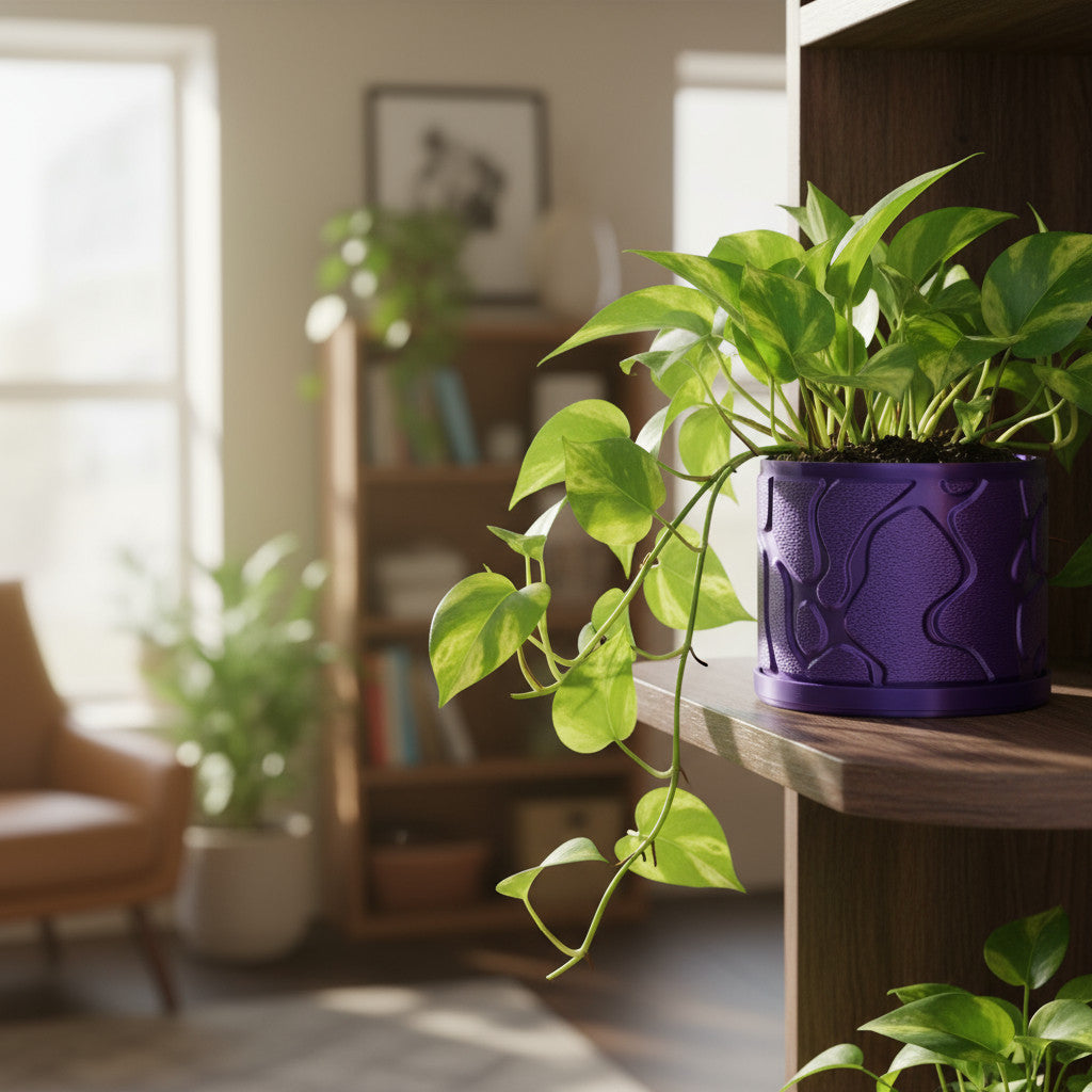 Flow continuous wave-like ridges with a smooth planting opening indoor planter, texture detail