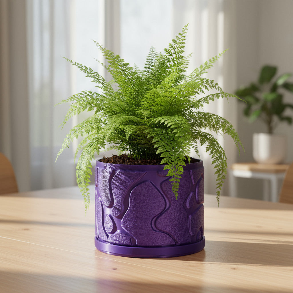 Flow continuous wave-like ridges with a smooth planting opening indoor planter, side view
