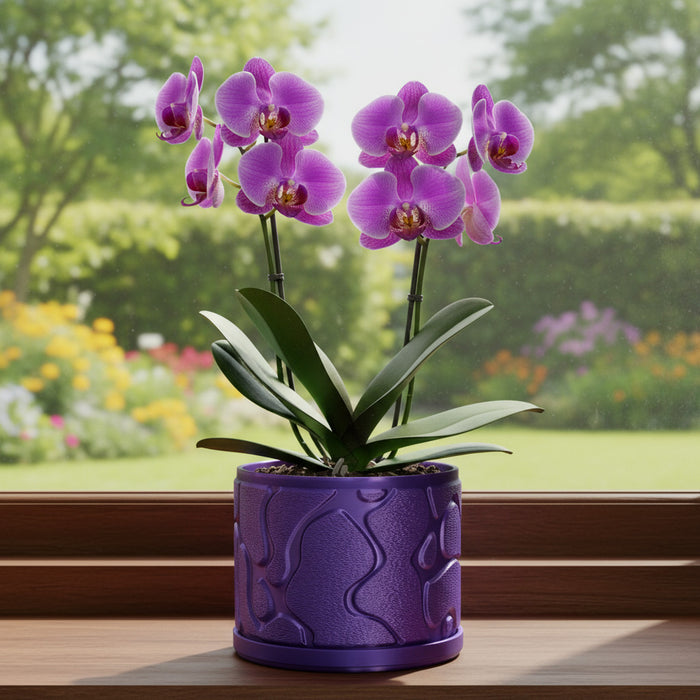 Flow 3D Printed Planter Pot with Saucer – Unique Decorative Plant Pot for Succulents and Houseplants