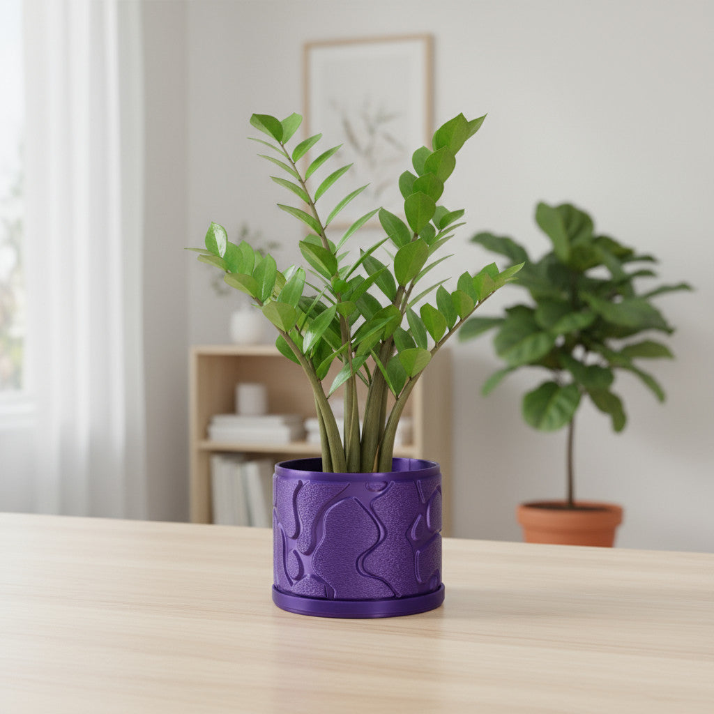 Flow continuous wave-like ridges with a smooth planting opening indoor planter, indoor display view