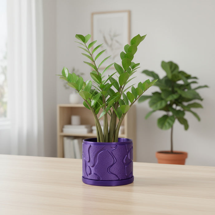 Flow 3D Printed Planter Pot with Saucer – Unique Decorative Plant Pot for Succulents and Houseplants